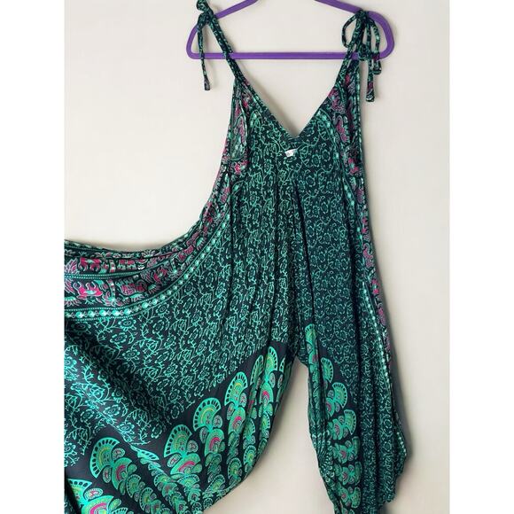 Bali Prema Boho Harem Jumpsuit M-L Rayon Peacock Spiritual Festival Beach Romper - Picture 1 of 7